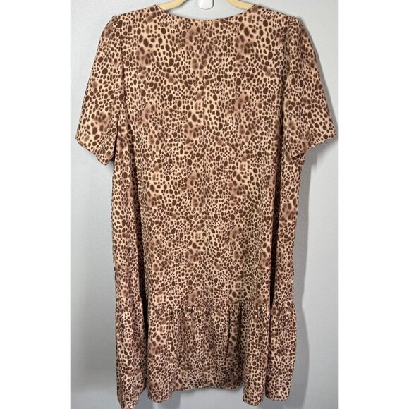 A New Day Women Leopard Print Mini Dress Large Swing Ruffle Boho V-Neck - Picture 3 of 11